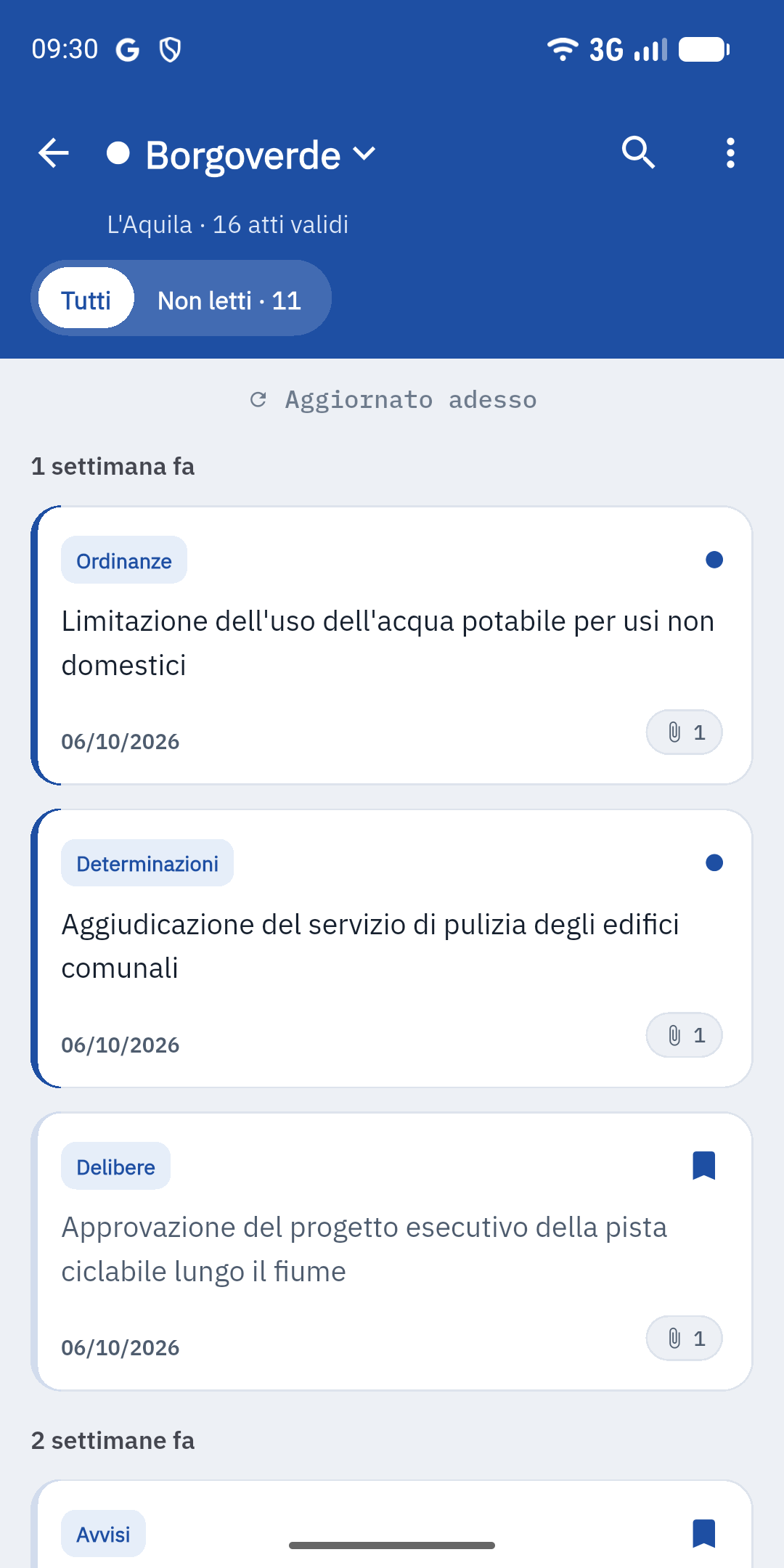 Schermata dell'app: Un comune alla volta